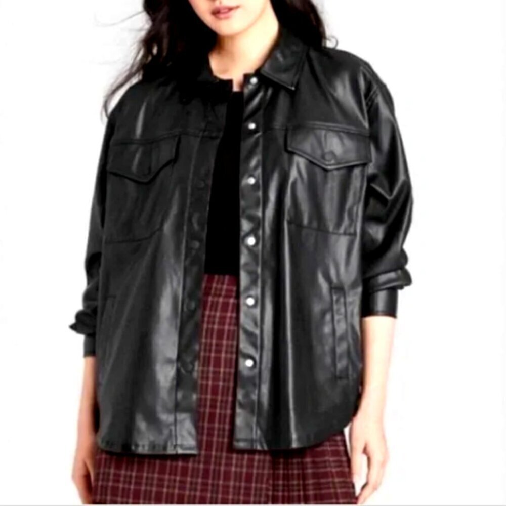 Wild Fable Faux Leather Shirt-Jacket/Shacket Sz XS Black 98N